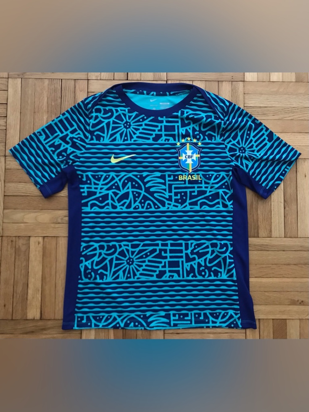 Size Large Mens Nike Brazil Academy Pro Pre-Match Soccer Jersey Blue FJ2723-445